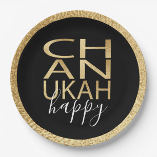 Assiettes En Carton Lettres or joyeuses Hanoukka