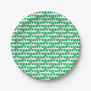 Assiettes En Carton Lettres vertes "végétaliennes", parti motif blanc