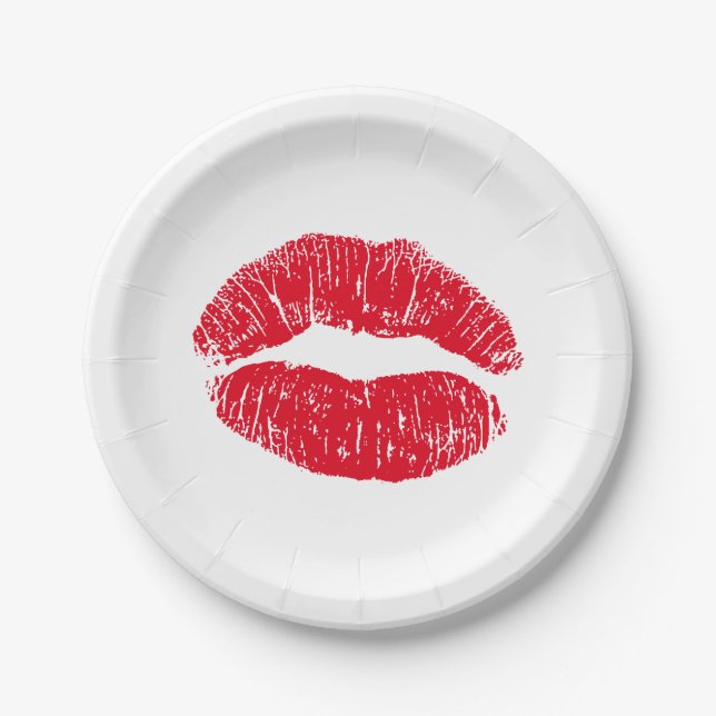Assiettes En Carton Lèvres de baiser rouges (Devant)