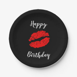 Assiettes En Carton Lèvres Rouges Baiser Beauté Maquillage Fête d'Anni