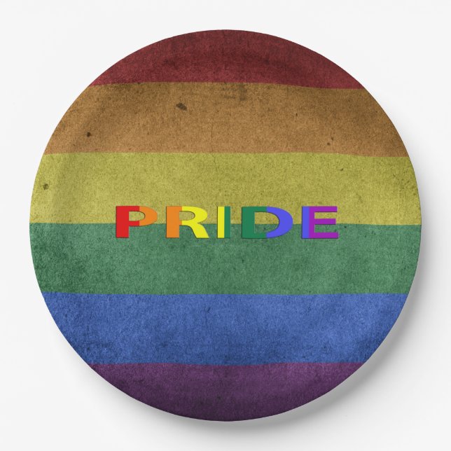Assiettes En Carton LGBT Rainbow Pride drapeau style rétro (Devant)