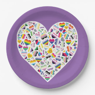 Assiettes En Carton LGBTQ+ Pride Coeurs de drapeau combiné