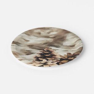 Assiettes En Carton L'hiver veut des pinecones de vacances rustiques c