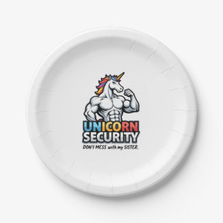 Assiettes En Carton Licorne de sécurité drôle de frère Ne plaisante pa