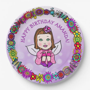 Assiettes En Carton Licorne et fée personnalisées Joyeux Anniversaire