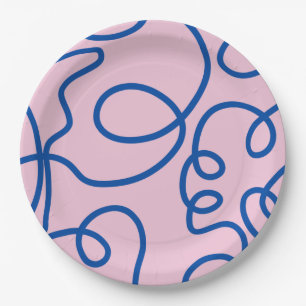 Assiettes En Carton Ligne Abstraite Art Rétro Rose Et Bleu