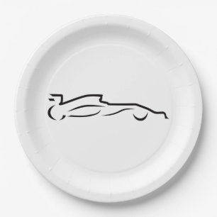Assiettes En Carton Ligne de voiture de course dessin Silhouette