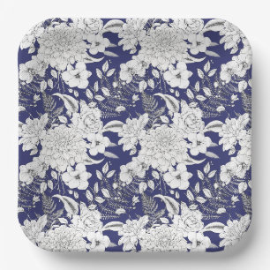 Assiettes En Carton Ligne eucalyptus rose romantique tirant violet