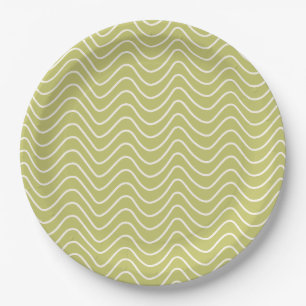 Assiettes En Carton Ligne minimale verte de chaux Motif Chevron
