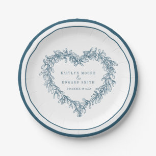 Assiettes En Carton Ligne Mistletoe art bleu blanc mariage d'hiver