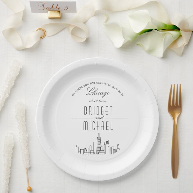 Assiettes En Carton Ligne Skyline Chicago Deco | Événement Mariage (Mariage)