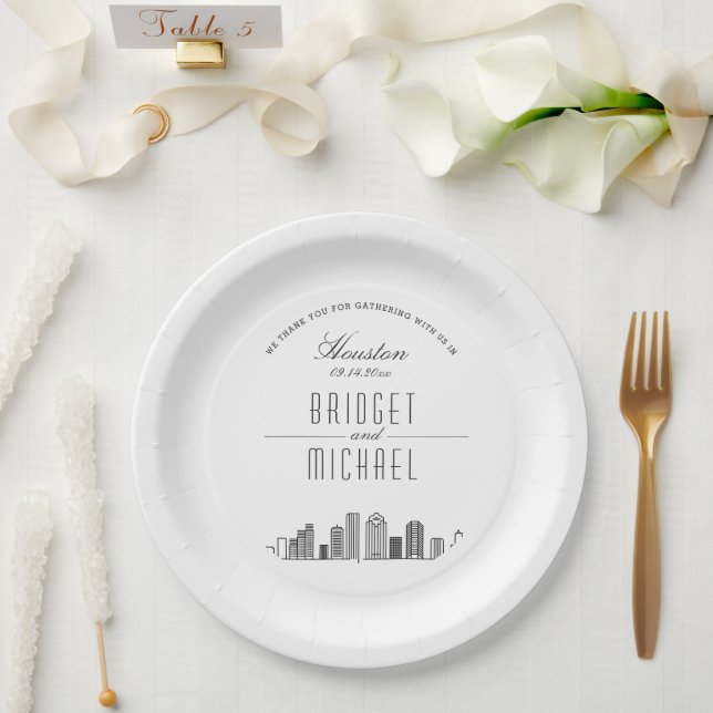 Assiettes En Carton Ligne Skyline Houston Deco | Événement Mariage (Mariage)
