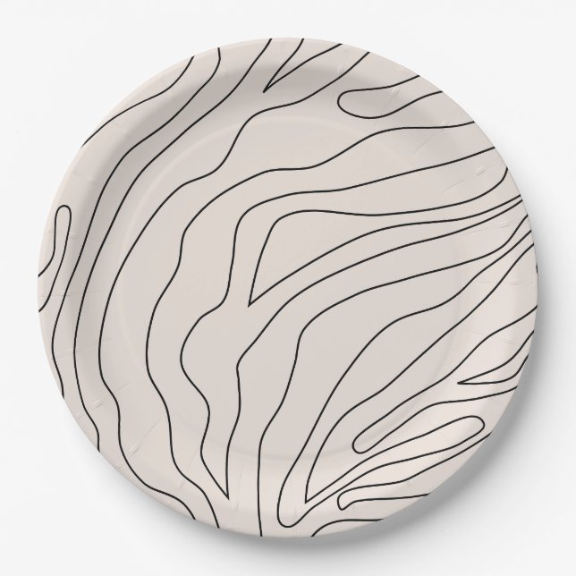 Assiettes En Carton Lignes Abstraites minimales de crème (Devant)