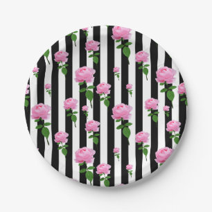 Assiettes En Carton Lignes Fleurs Roses Roses Roses Noires