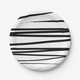 Assiettes En Carton Lignes noires et blanches modernes Art Abstrait
