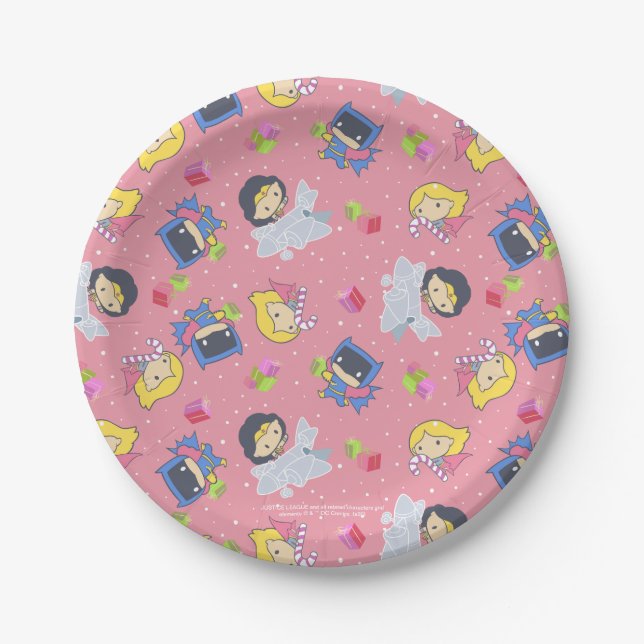 Assiettes En Carton Ligue de Justice Chibi Holiday Motif actuel (Devant)