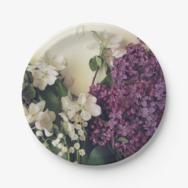 Assiettes En Carton Lilac et fleurs (Devant)