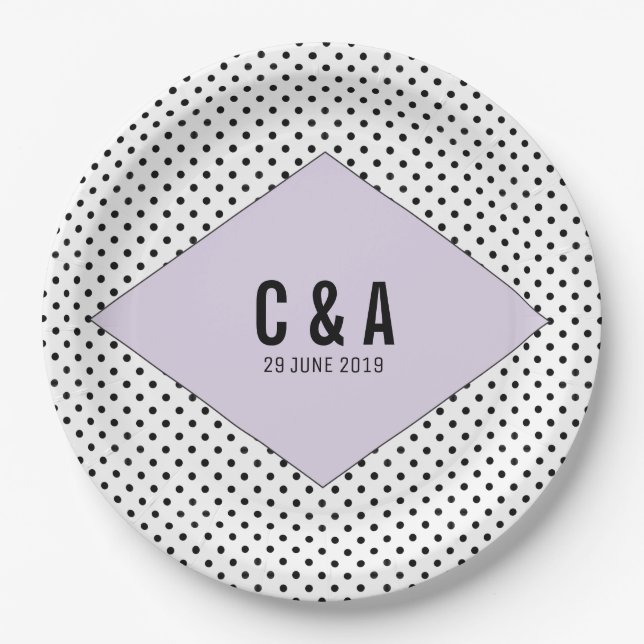Assiettes En Carton Lilac Mariage Pois moderne (Devant)