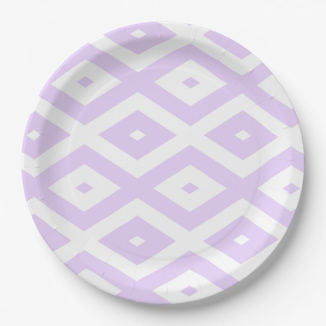Assiettes En Carton Lilac motif de diamants violet et blanc (Devant)