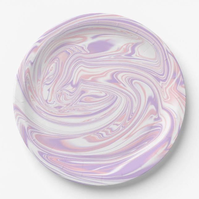 Assiettes En Carton Lilac rose Moderne Abstrait en marbre liquide (Devant)