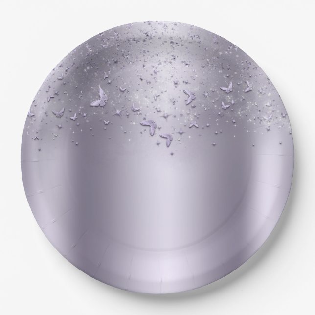 Assiettes En Carton Lilac Shimmer Flutter Papillon doux 16 Partie (Devant)