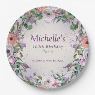 Assiettes En Carton Lilas Rose Violet Fleur Aquarelle 100e Anniversair