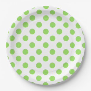 Assiettes En Carton Lime et pois blancs
