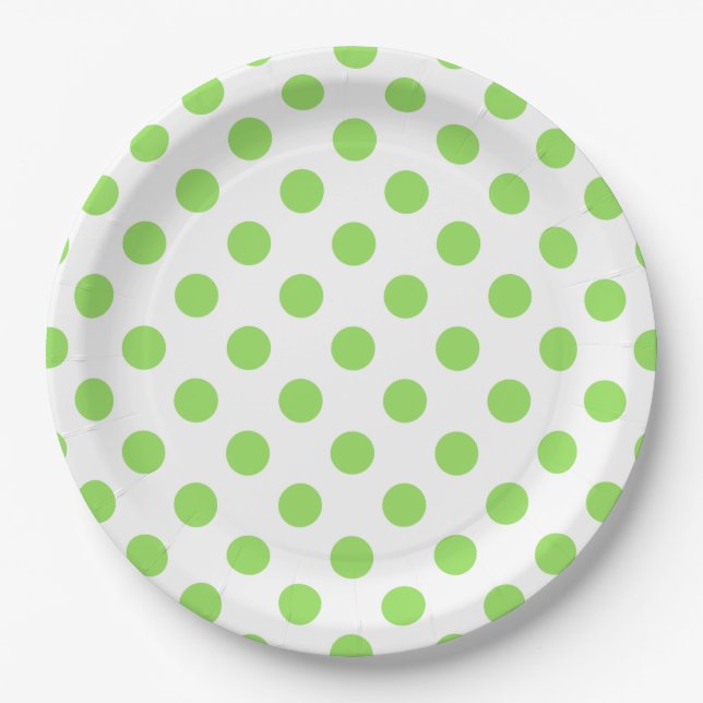 Assiettes En Carton Lime et pois blancs (Devant)