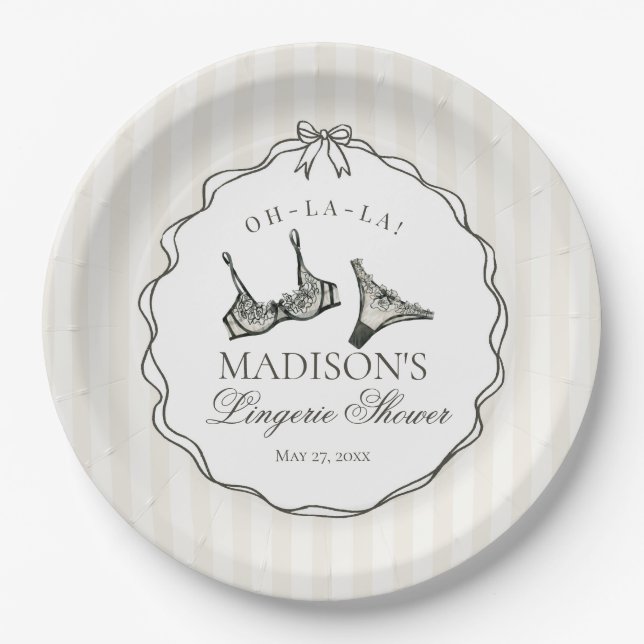Assiettes En Carton Lingerie noire douche Demoiselle d'honneur Arc (Devant)
