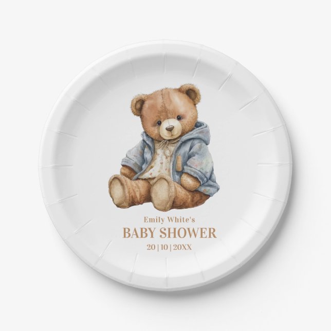 Assiettes En Carton L'Invitation Baby shower De L'Ours En Teddy Peut A (Devant)