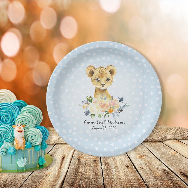 Assiettes En Carton Lion Cub Blue Baby shower Party (Créateur téléchargé)