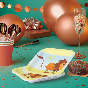 Assiettes En Carton Lion de dessin animé drôle dans l'animal de safari