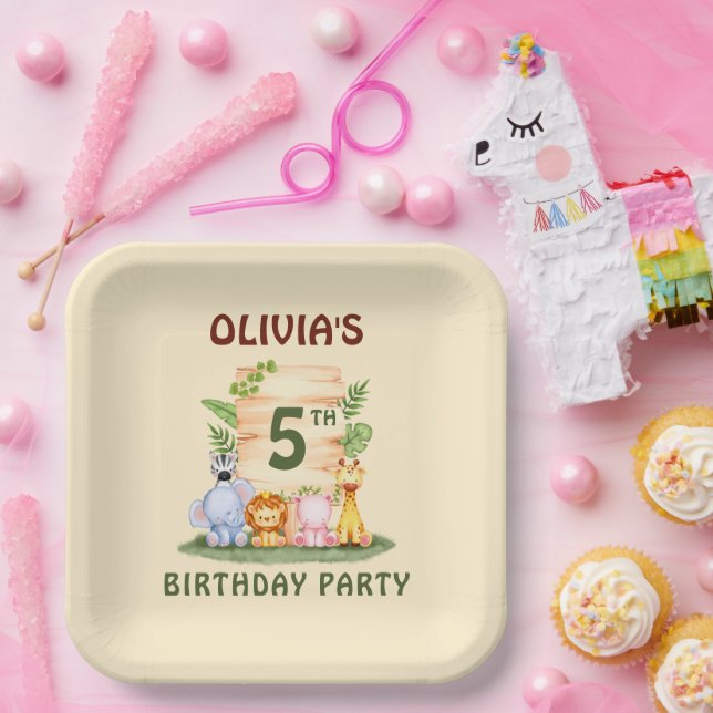 Assiettes En Carton Lion de Savannah hippo zèbre éléphant (Fête)