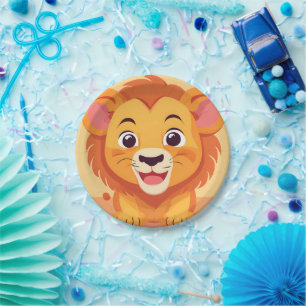 Assiettes En Carton Lion mignonne Face safari jungle sauvage fête d'an