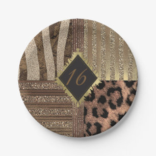Assiettes En Carton Lioness Safari Jungle Glam Modern Gold Sparkle