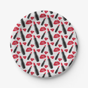 Assiettes En Carton Lipstick Et Lips Polka Dot Motif