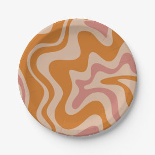Assiettes En Carton Liquide Swirl Retro Vibe orange et rose croustilla