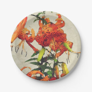 Assiettes En Carton Lis lis tigre aquarelle orange 1