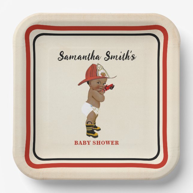 Assiettes En Carton Little AA Baby Firefighter Baby shower Crème rouge (Recto)