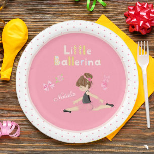 Assiettes En Carton Little Ballerina Rose Ballet Girls Nom de la fête