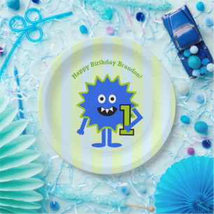Assiettes En Carton Little Blue Monster Boy mignonne 1er Anniversaire 