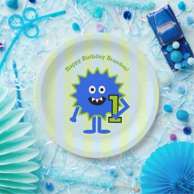 Assiettes En Carton Little Blue Monster Boy mignonne 1er Anniversaire  (Fête)