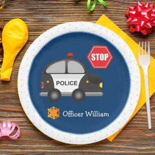Assiettes En Carton Little Boy Police Officer and Car Kid Blue