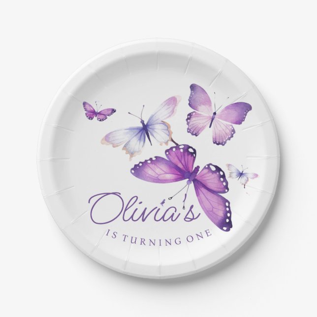 Assiettes En Carton Little Butterfly Girl 1er anniversaire (Devant)