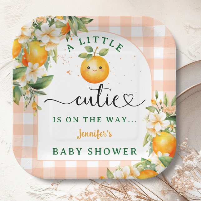 Assiettes En Carton Little Cutie Baby shower Orange Genre Neutre (Créateur téléchargé)
