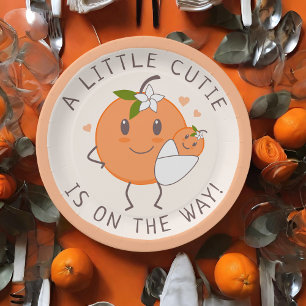 Assiettes En Carton Little Cutie En route Baby shower orange migre