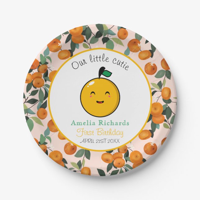 Assiettes En Carton Little Cutie Orange Citrus 1er anniversaire (Devant)