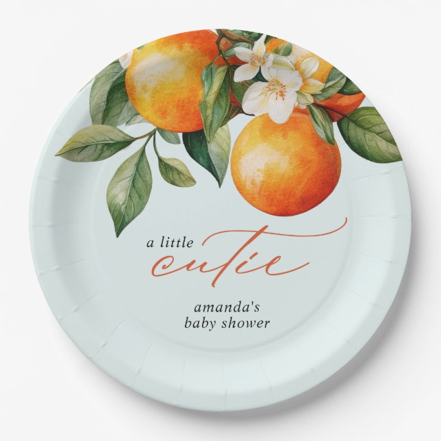 Assiettes En Carton Little Cutie Orange Clementine Baby shower Favoris (Devant)