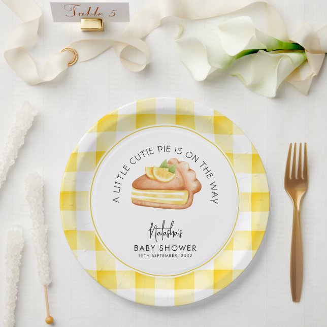 Assiettes En Carton Little Cutie Pie Jaune En vichy Plaid Baby shower (Mariage)