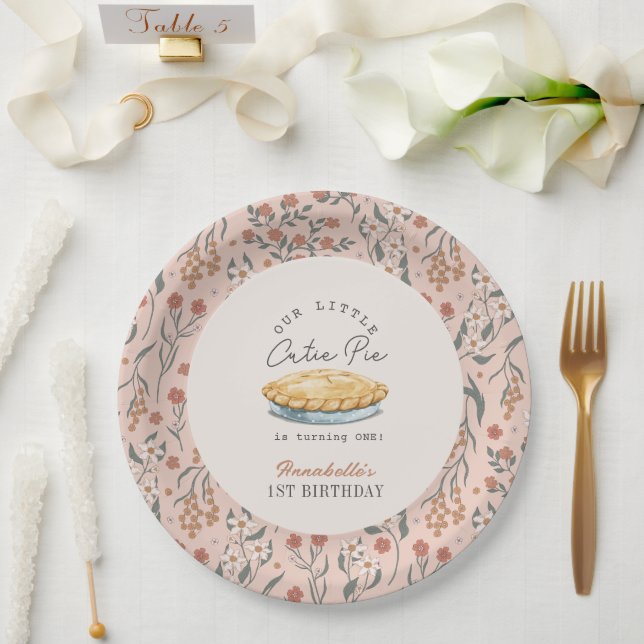 Assiettes En Carton Little Cutie Pie Rose Floral 1er anniversaire (Mariage)